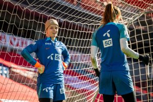 230924 Goalkeeper Guro Pettersen of the Norwegian women's national football team during a training session on September 24, 2023 in Oslo. Photo: Vegard Grøtt / BILDBYRÅN / kod VG / VG0528