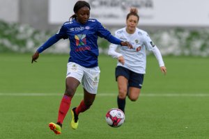 Ajara Njoya scoret kampens eneste mål i seieren over Kvik Halden. Foto: Morten Mitchell Larød / Sportfoto