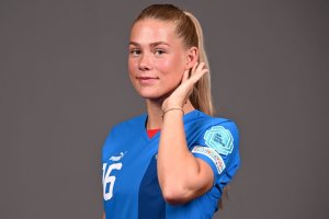 NIVELLES, BELGIUM - JULY 17: Sædís Rún Heiðarsdóttir during a Iceland squad portrait session ahead of the UEFA Women's European Under-19 Championship Finals 2022/23 at the Courtyard by Marriott on July 17, 2023 in Brussels, Belgium. (Photo by Harry Murphy - Sportsfile/UEFA via Getty Images)