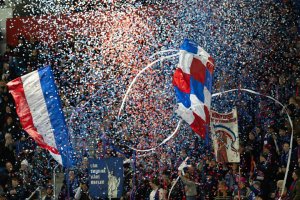 Supporters of Valerenga are seen during the UEFA Womens Champions League qualifying match between Valerenga and Real Madrid at Intility Arena in Oslo, Norway.