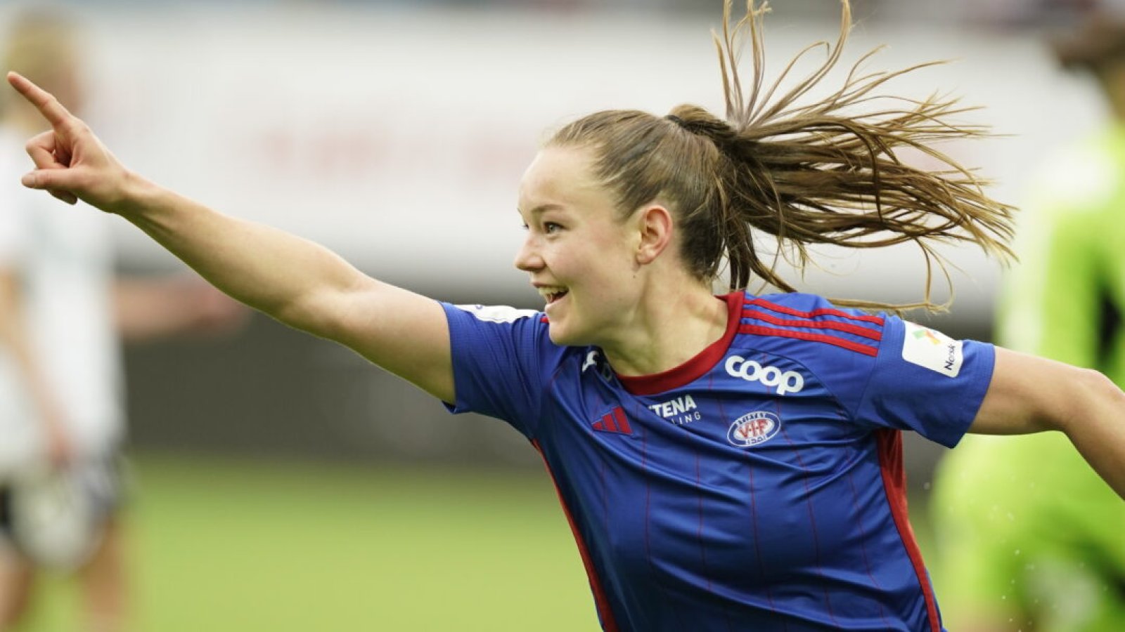 Oslo 20230527. Janni Thomsen under toppseriekampen i fotball for kvinner mellom Vålerenga og Rosenborg på Intility Arena lørdag. Foto: Terje Pedersen / NTB