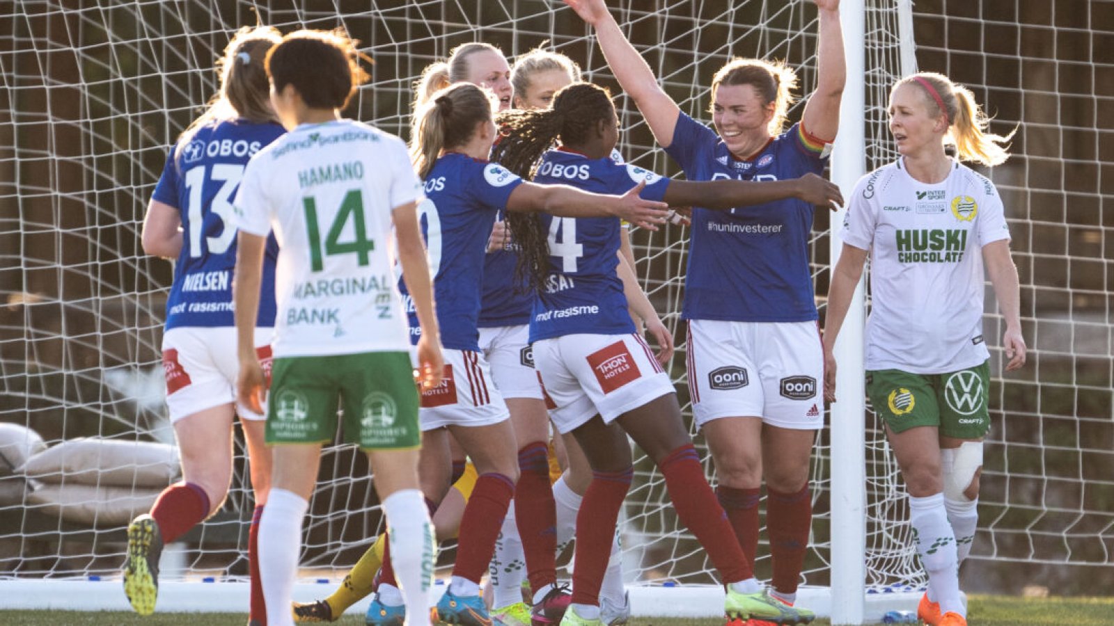 230205 Stine Ballisager Pedersen of Vålerenga celebrate scoring 3-1 during the Friendly match between Vålerenga and Hammarby on February 5, 2023 in Sotogrande. Photo: Mathilda Ahlberg / BILDBYRÅN / kod MA / MA0402