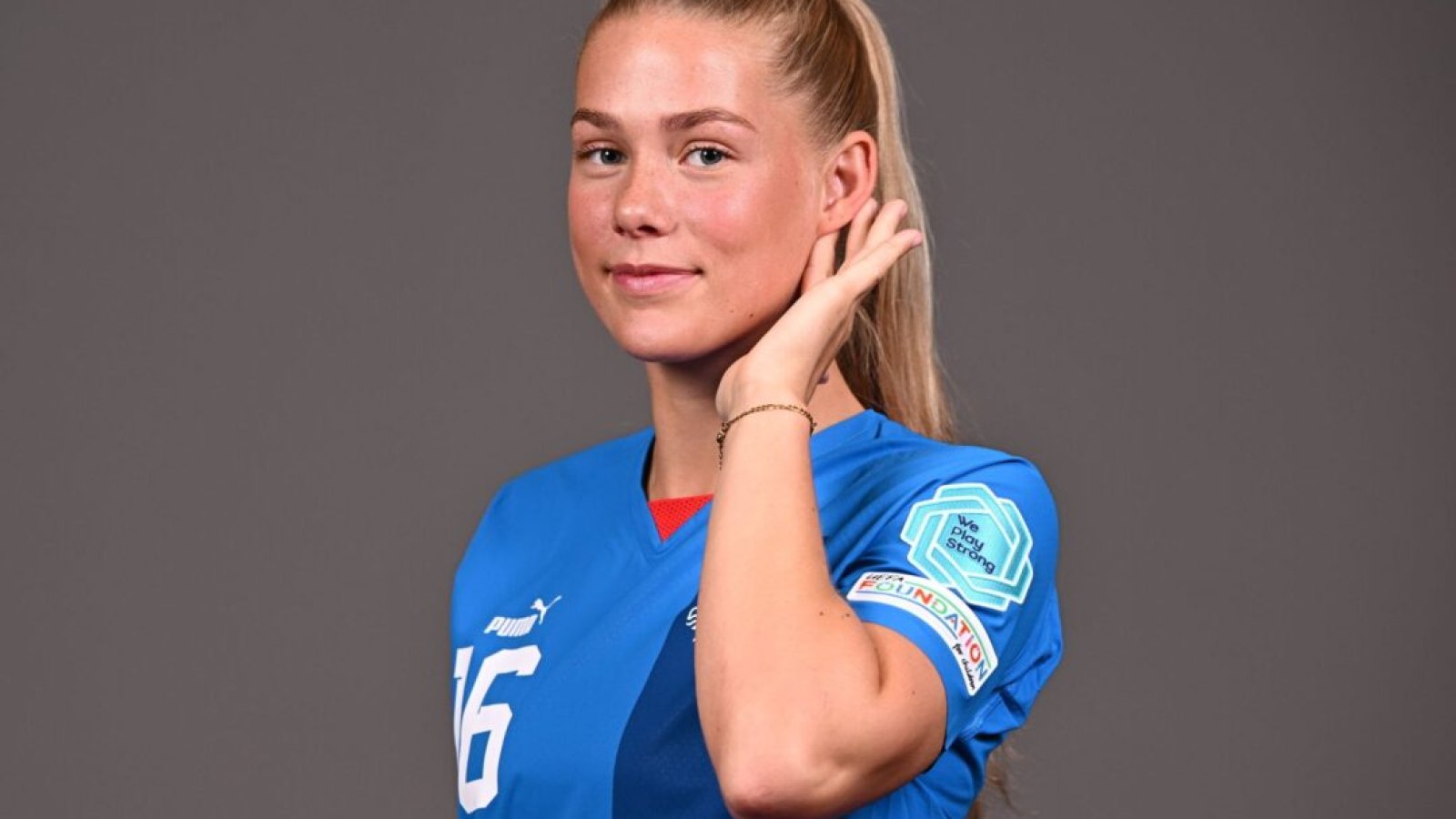 NIVELLES, BELGIUM - JULY 17: Sædís Rún Heiðarsdóttir during a Iceland squad portrait session ahead of the UEFA Women's European Under-19 Championship Finals 2022/23 at the Courtyard by Marriott on July 17, 2023 in Brussels, Belgium. (Photo by Harry Murphy - Sportsfile/UEFA via Getty Images)